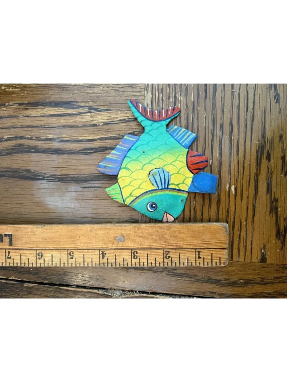 Vintage Folk Art Colorful Hand-Painted Metal Tropical Fish Wall Hooks Whimsical